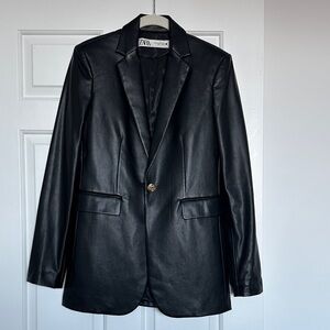 Zara Women's Faux Leather Sleek Black Blazer